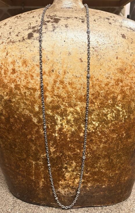 Judith Ripka Station Necklace Sterling Silver and CZ 36 Inches 41.25 Grams